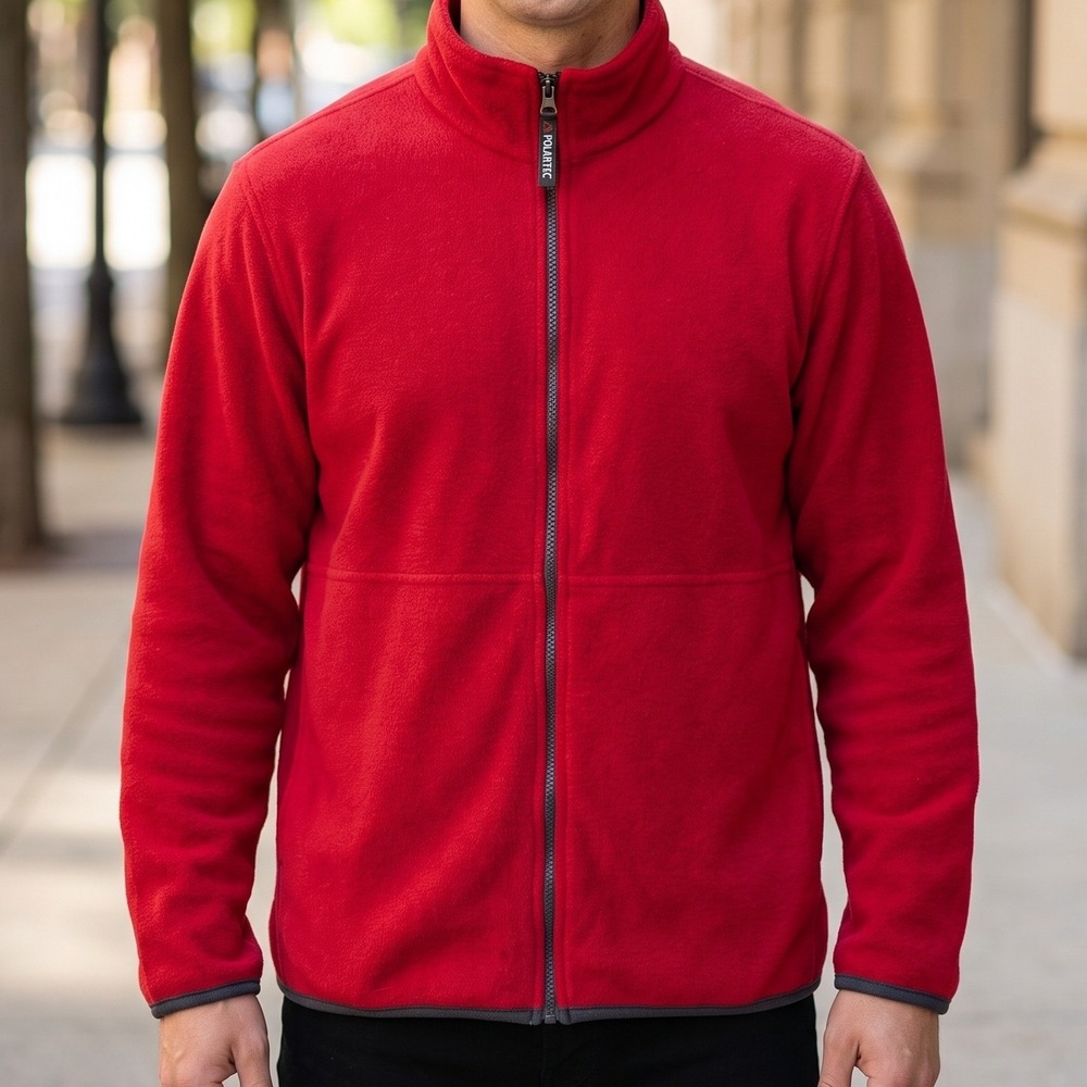 Cabelas Polartec Fleece Jacket Mens Red Full‎ Zip Outdoor Utility Made in Canada